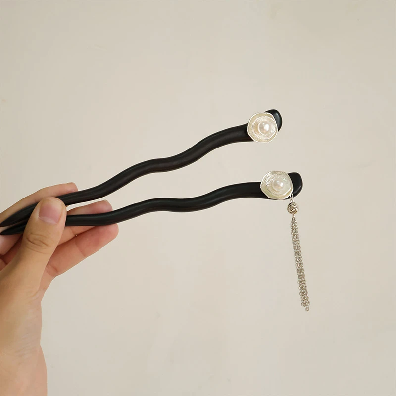 珠润泽泽发簪旗袍汉服头饰古装盘发配饰黑檀木