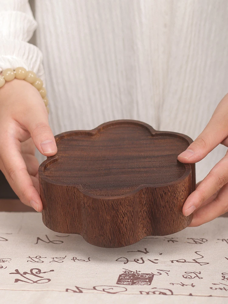 胡桃木手工中式花瓣壶承15*15*4壶承大号茶盘茶道碗垫家用简约