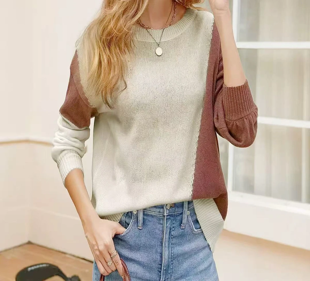 直播福利～～欧美风慵懒风款式大版毛衣圆领长袖针织上衣时尚百搭