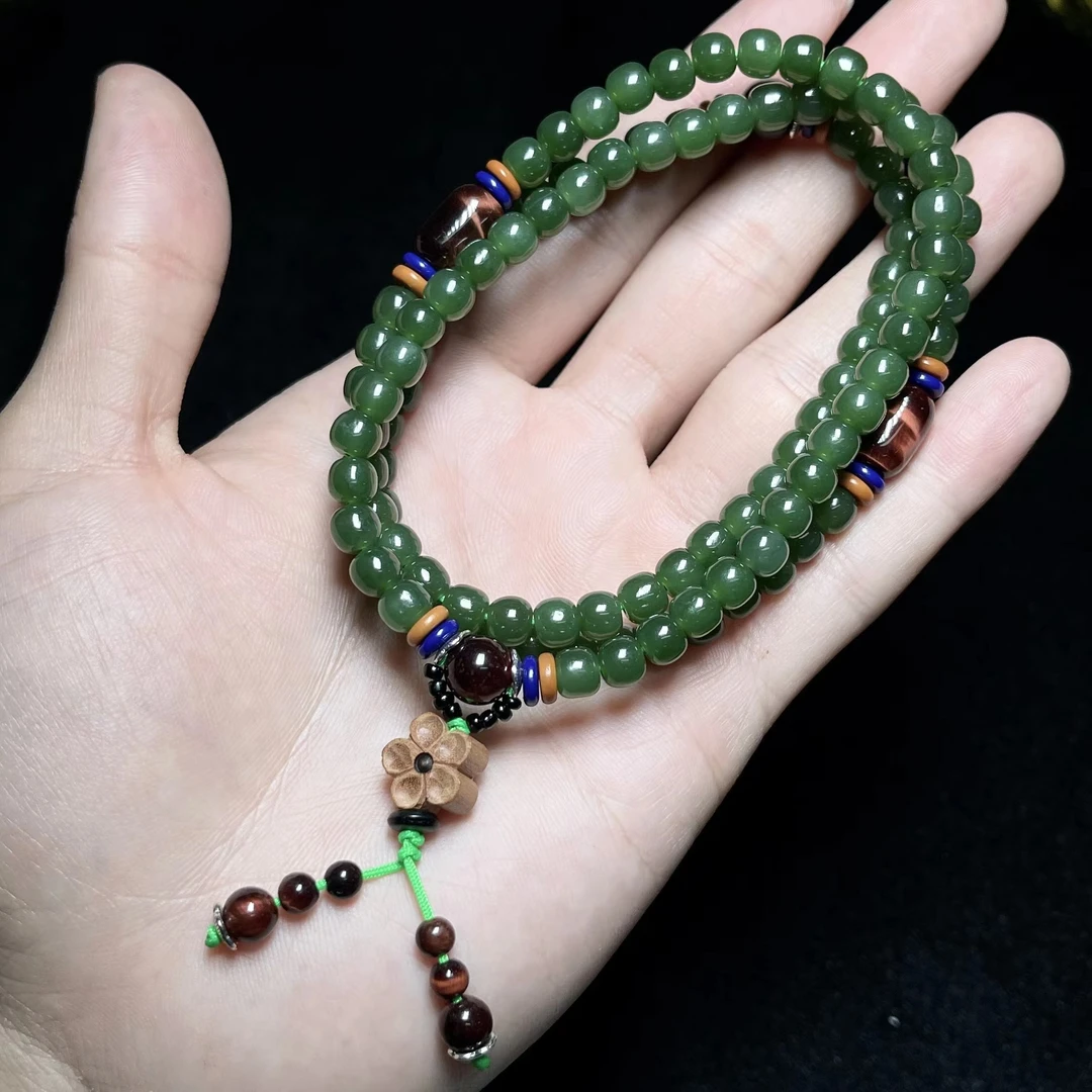 菲菲珠宝好*碧玉算盘珠约5*6mm项链