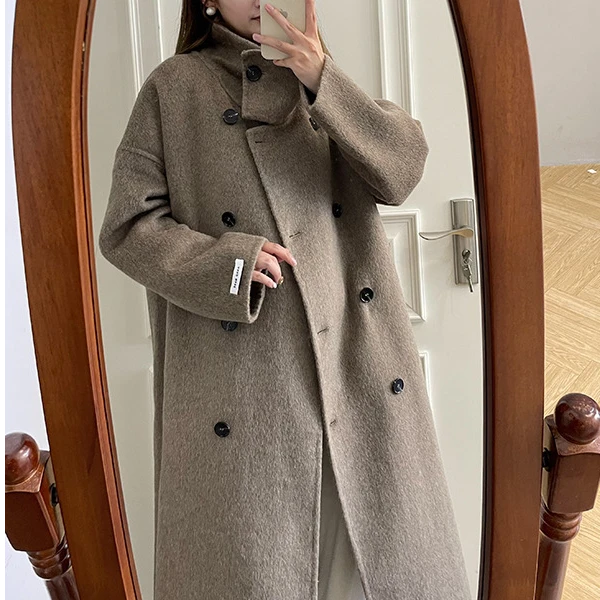 FMR2461 DB1唐狮宽松绵羊毛大衣毛呢中长款双面呢高级感