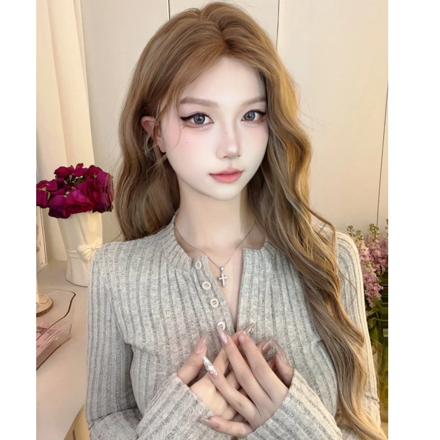 kiki专属-【美式甜心 】小额蕾丝挑染高层次长卷发显白可调节假发