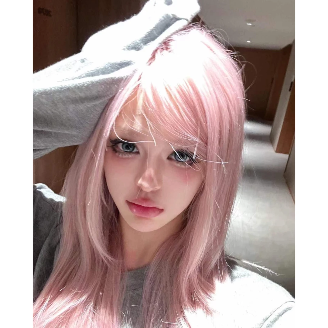 小圆专属-【五金pink】小额蕾丝假发全头套长直发氛围感181-亮粉