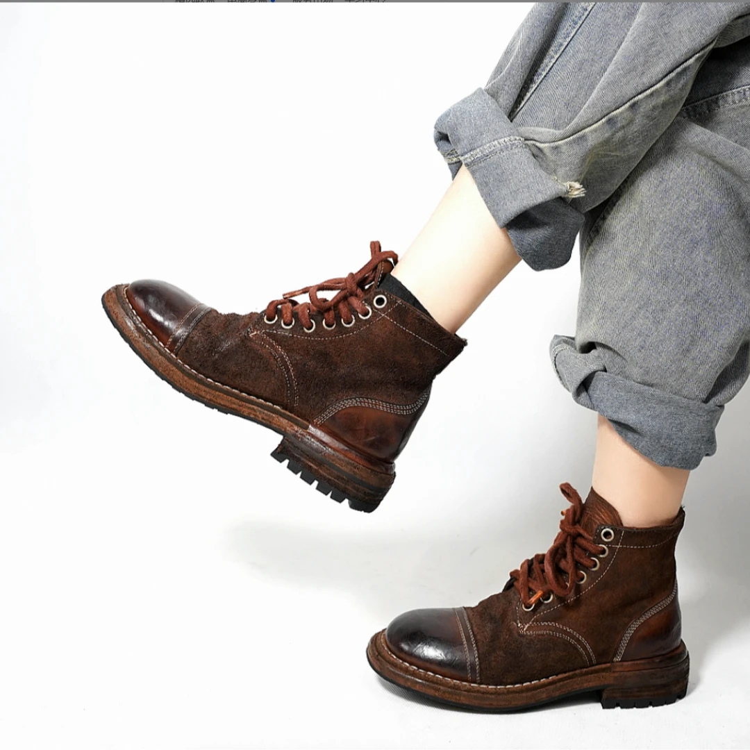 西部印像真皮美式马丁靴复古手工皮具复古高帮马皮伞兵靴HY-560