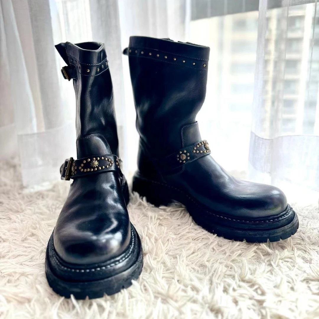 【西部印像】（美式复古）手工皮具女款复古时尚哈雷骑士靴-231120