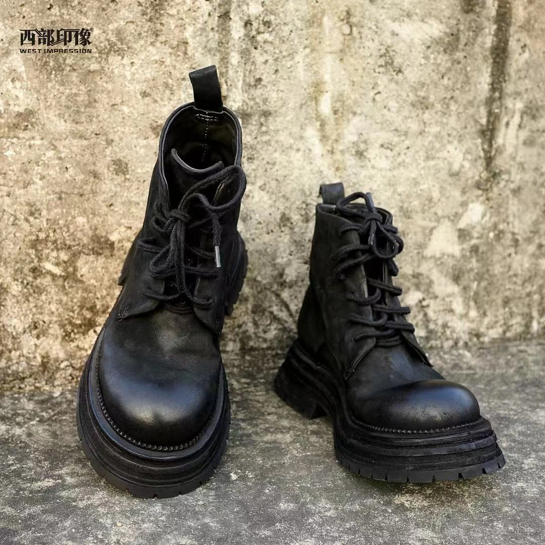 【西部印像】（美式复古）手工意大利水洗复古高帮马臀鞋-80032高