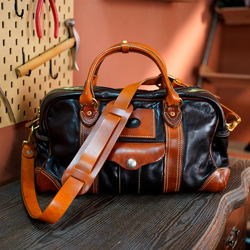 西部印象复古头层牛皮手提包潮流女士休闲时尚真皮旅行包-7523