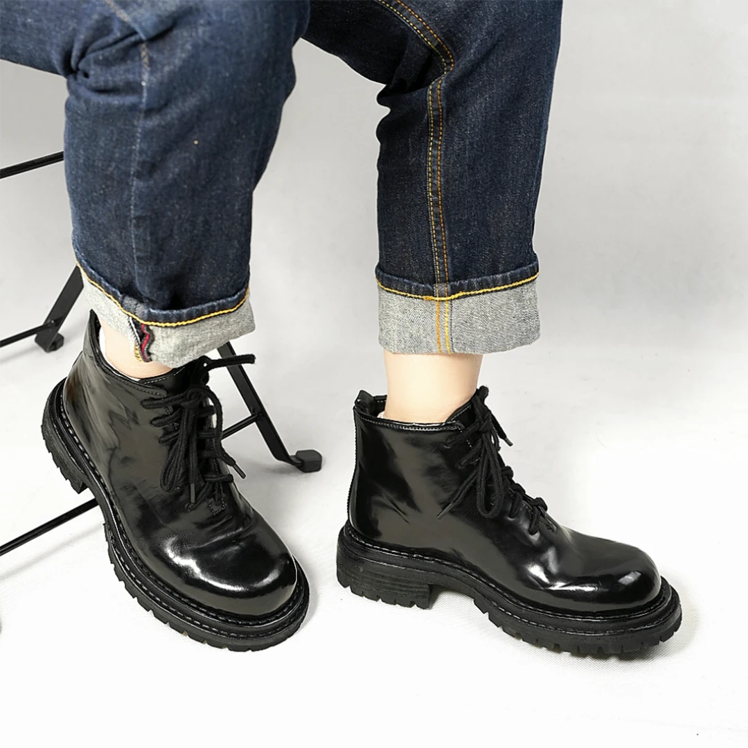 【西部印像】（美式复古）手工意大利水洗复古高帮百搭马臀鞋-80027