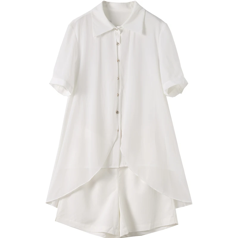 24825【红系列】透气雪纺时尚衬衫短裤套装X6121