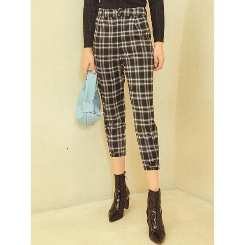 11045【依系列】韩系格纹显瘦休闲裤4G353001D