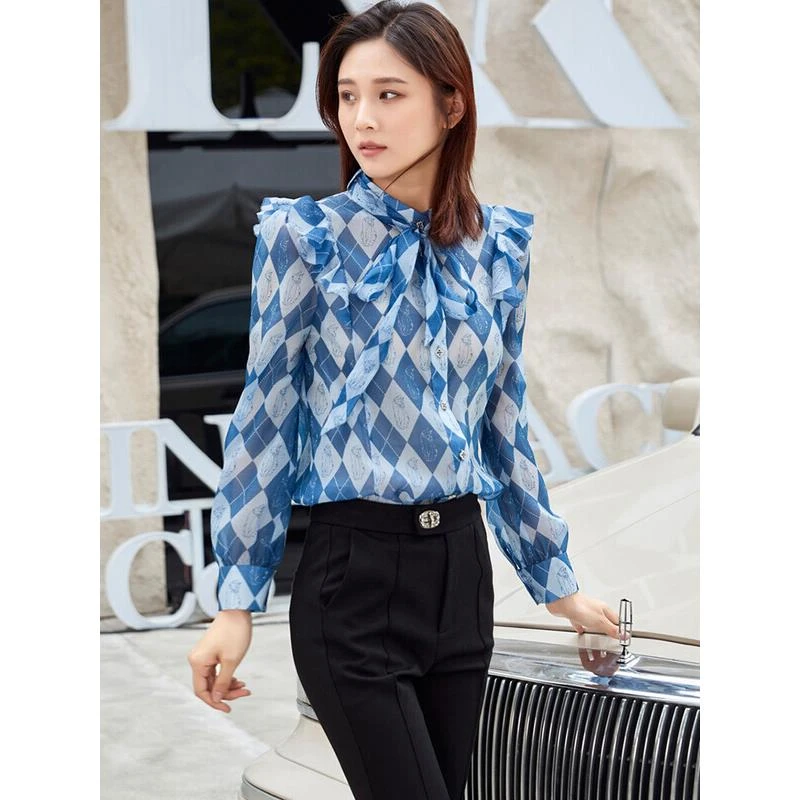 25497【千D系列】格子复古雪纺衬衫2265202A