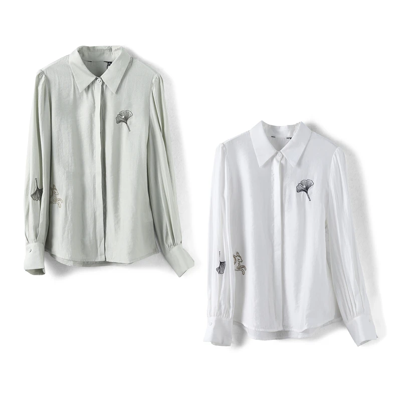 25327【韩系列】气质刺绣粘纤衬衫311X9293