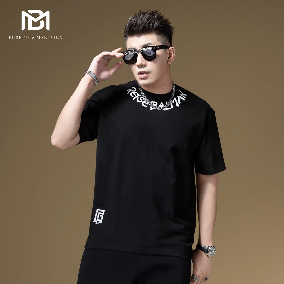 BM美式复古t恤男嘻哈字母印花短袖男潮牌潮流宽松男装2023新款夏