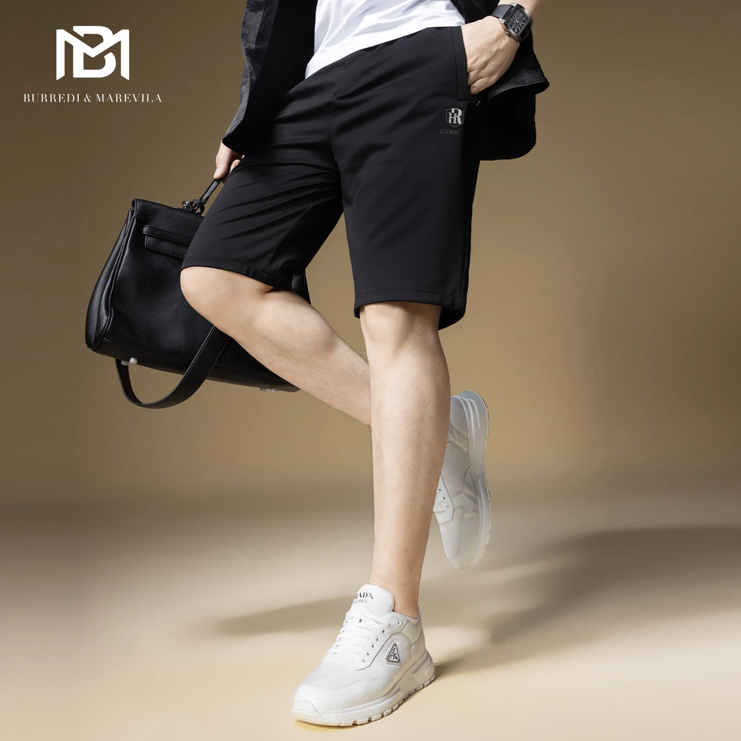 男士高端休闲裤子男潮牌字母徽章美式短裤男夏季2024新款五分裤