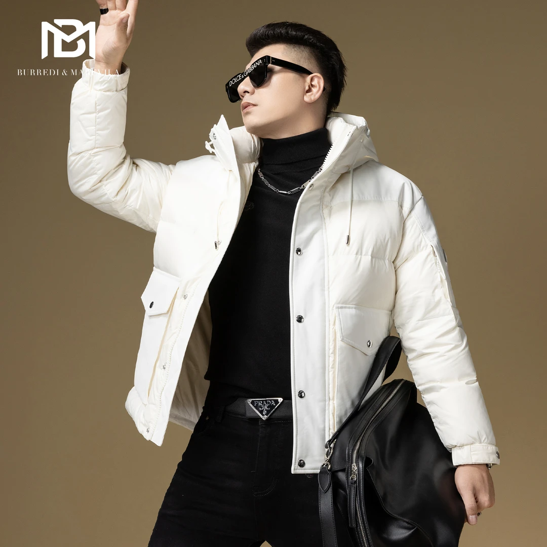 BM大口袋设计感白色高端羽绒服男2023新款冬季潮男士高端外套保暖