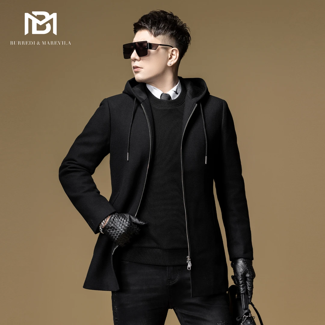BM高端系列中长款羊毛呢大衣外套男秋冬高级感轻奢男装2023新款潮