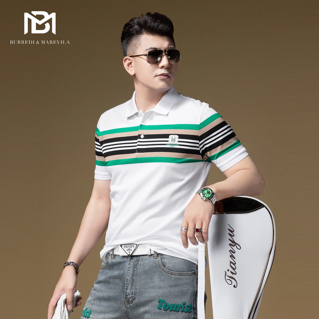 男士短袖t恤欧美潮牌条纹polo衫男撞色商务休闲轻奢上衣夏季新款
