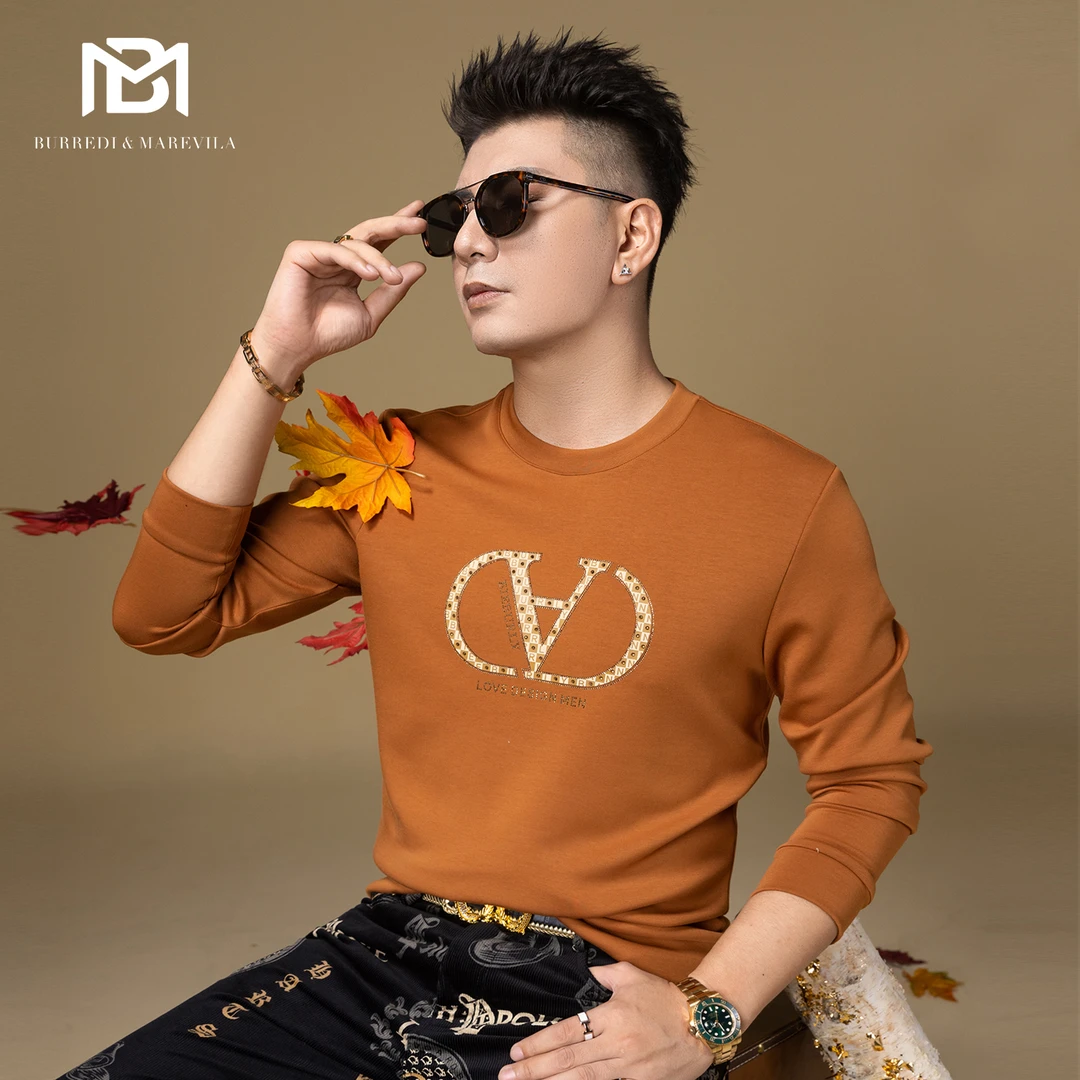 BM欧洲站秋季外套男潮高级感卫衣男2023新款潮牌字母烫钻印花上衣