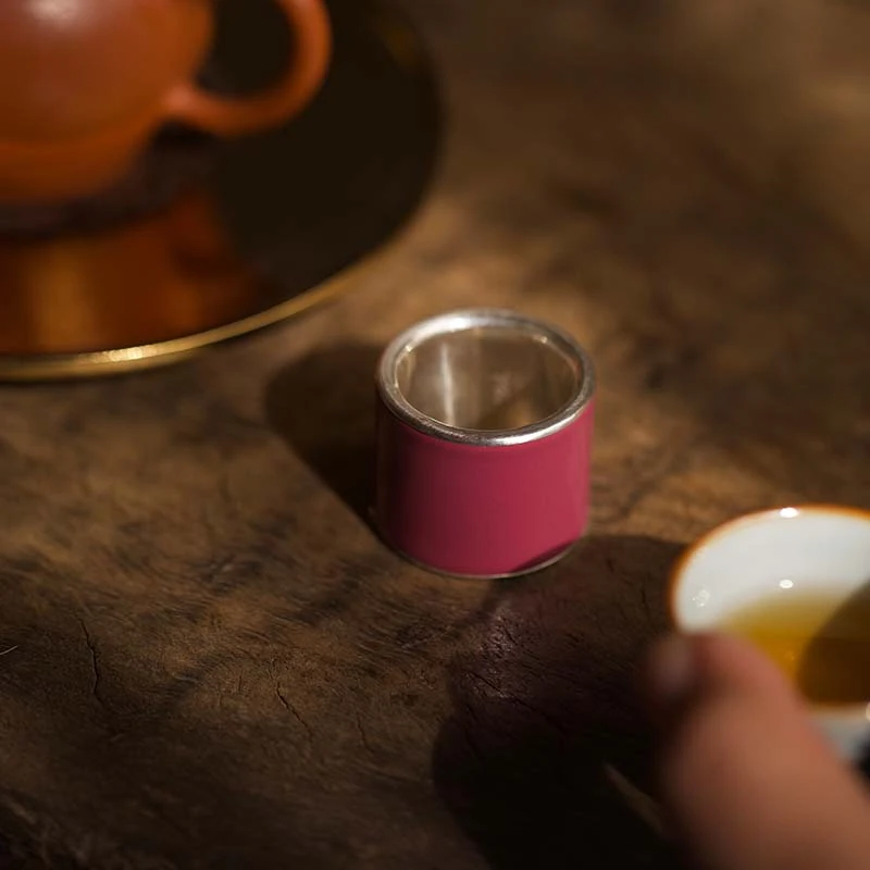 胭脂红包边盖置-茶配件