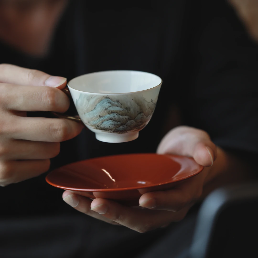 【空翠】浅降彩山水咖啡杯