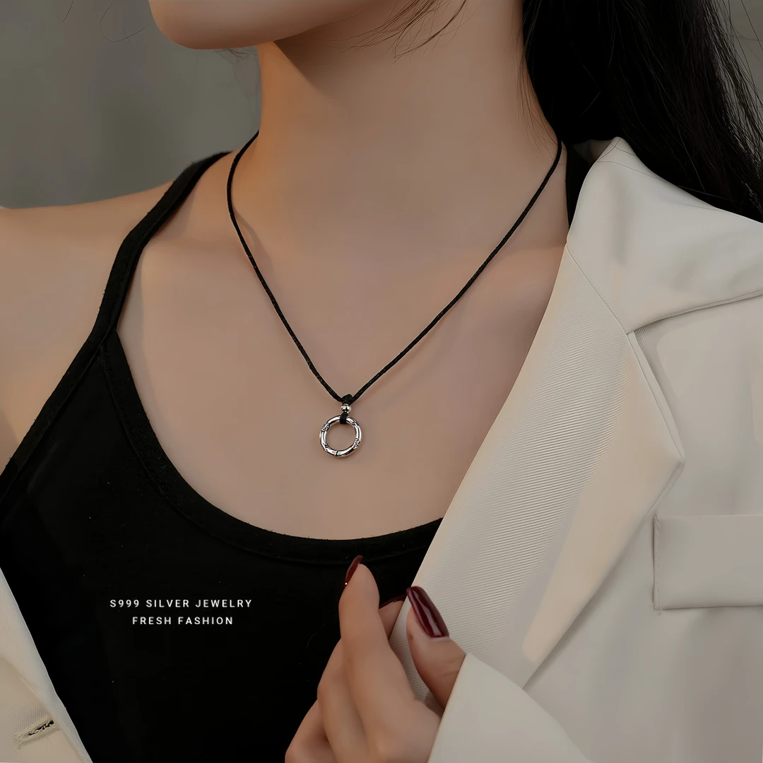 吊坠足银 【黑绳平安福项链】正品999纯银小众简约个性可调节项链