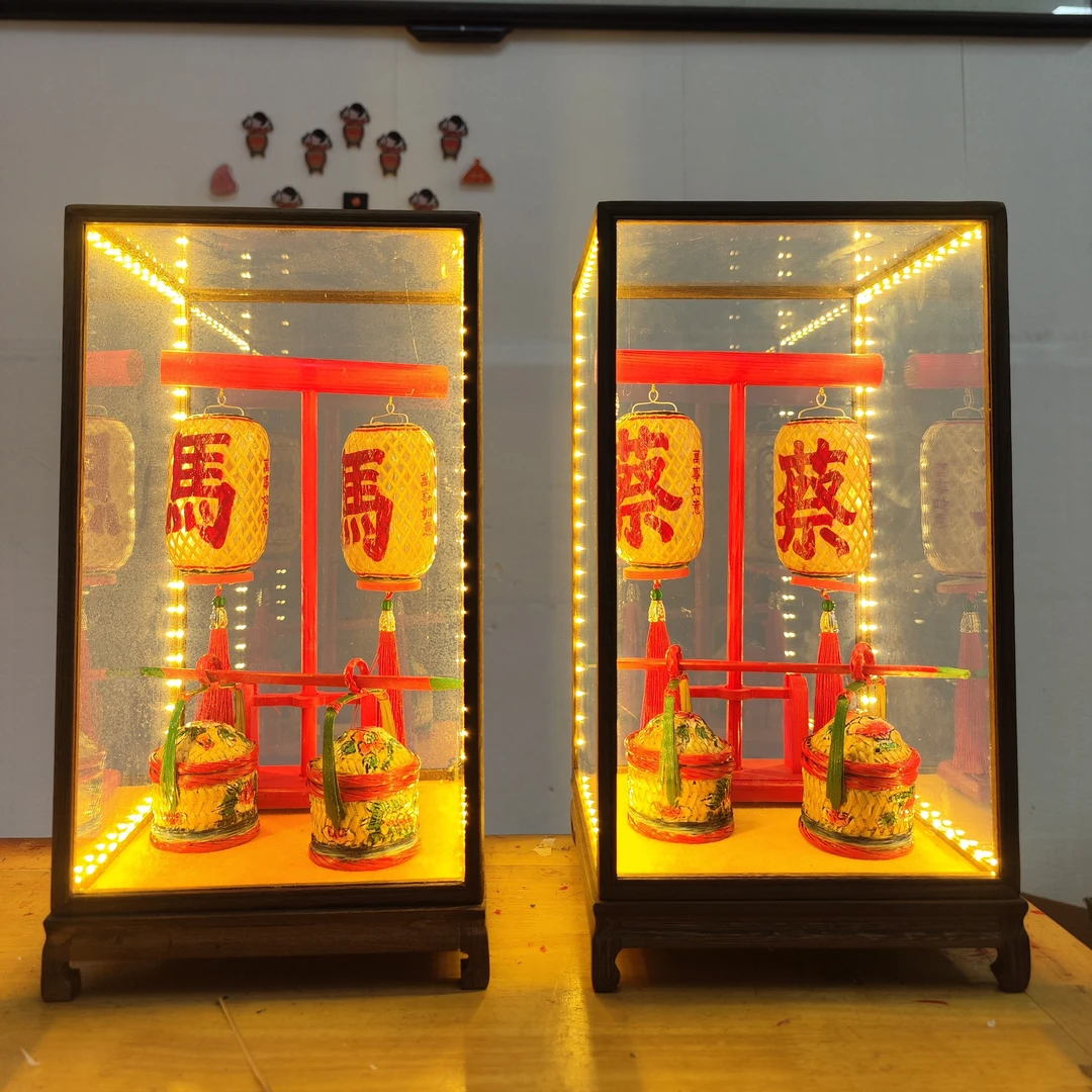 传统潮汕发光迷你竹编油纸灯笼盒子摆件中秋过年送礼添丁文字