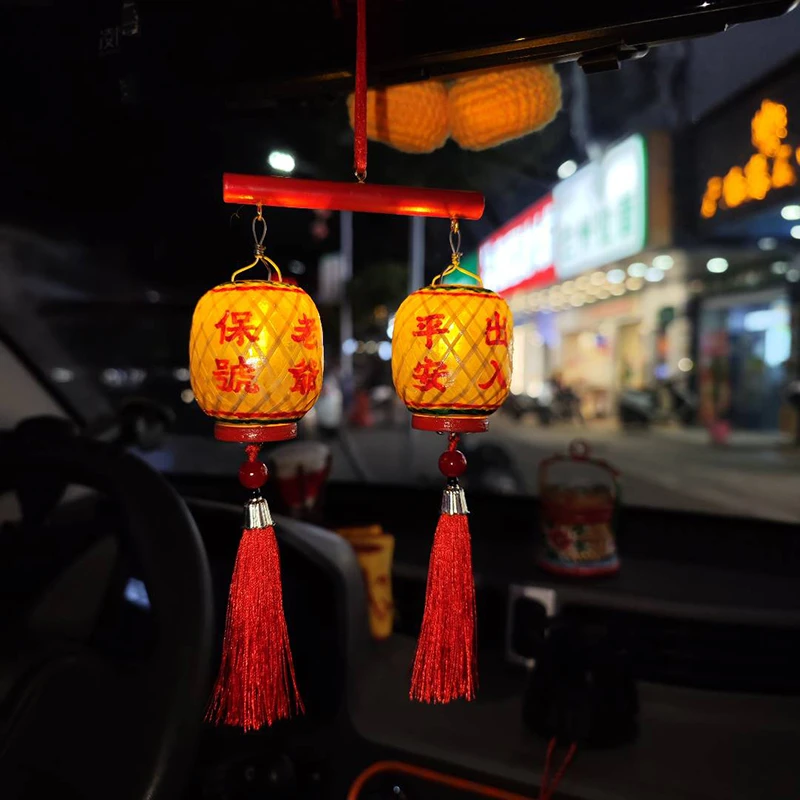 网红潮汕迷你竹编油纸灯笼挂车发光传统文化中秋老爷保号可定制