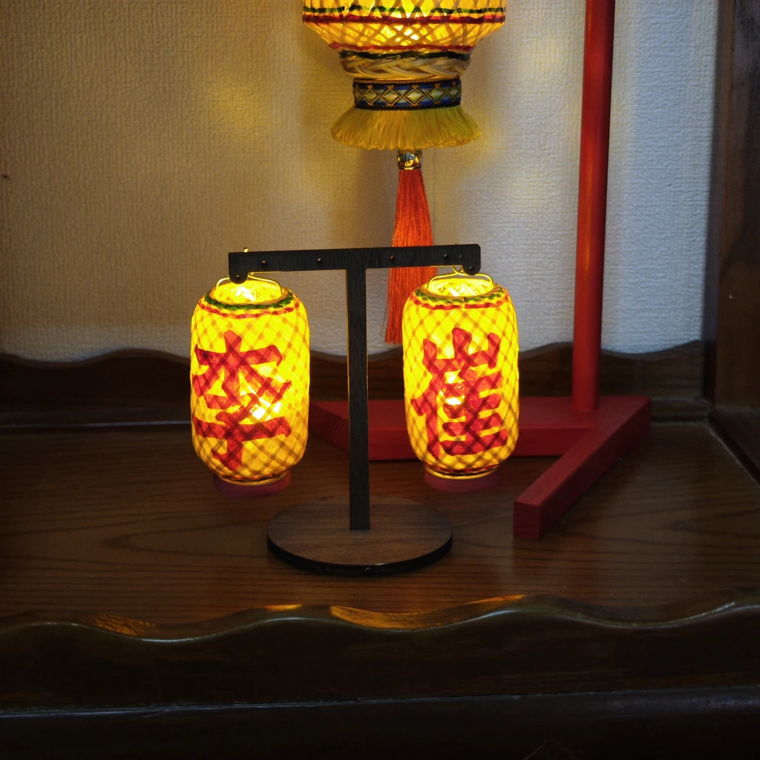 潮汕发光迷你竹编油纸灯笼传统摆件车上仪表台文字定制