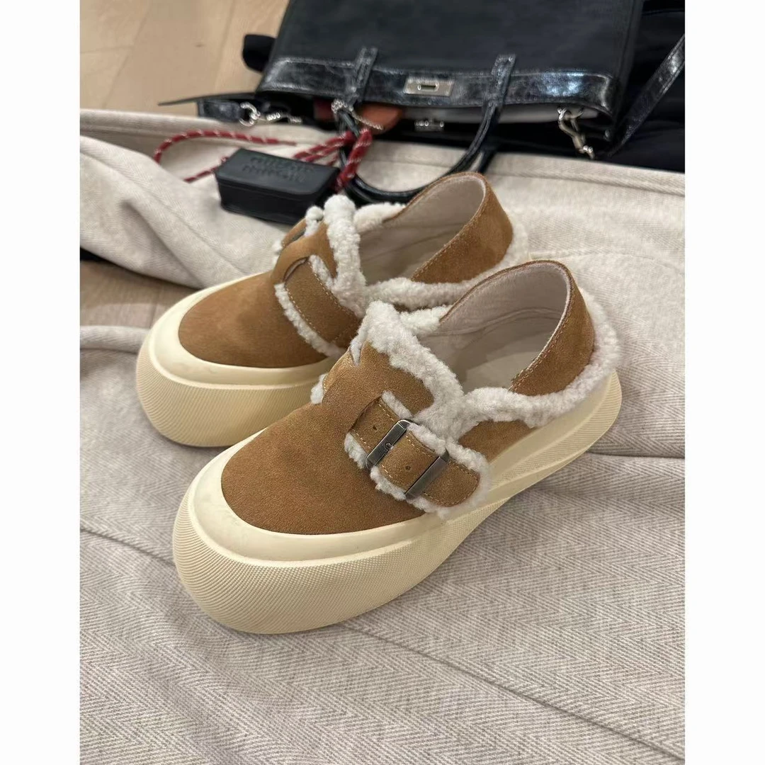 小静静一会【一脚蹬大头鞋】秋冬加绒毛边两穿厚底鞋  2410B4766