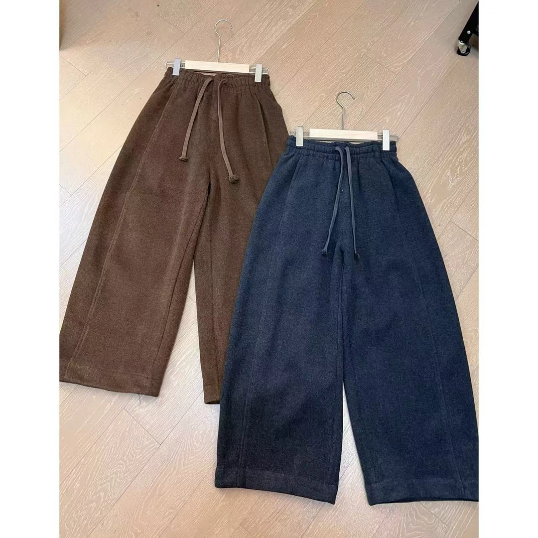 JOJO/玖了个玖秋冬极简百搭摇粒绒阔版直筒休闲裤2410B4844