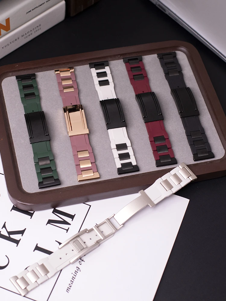 适用华为Watch4pro荣耀GT32小米橡胶拼金属磁吸扣防水GT5/GT4表带