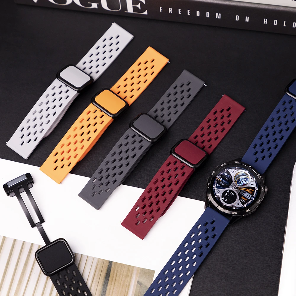 适用华为GT5/GT4磁吸镂空硅胶表带Watch43pro荣耀GT3运动透气防水