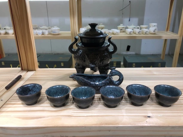 懒人自动茶具旋转出水窑变牛气冲天茶具套组