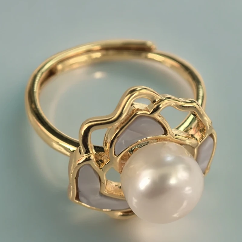 天然珍珠戒指24年新款手工气质时尚简约金色精致轻奢银镀白色百搭