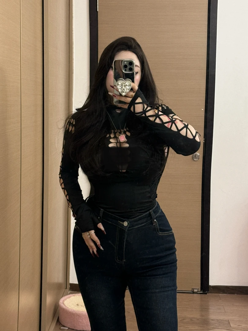 【QUEEN】甜崽颖宝微胖大码胖mm性感打底衫长袖显瘦连体上衣