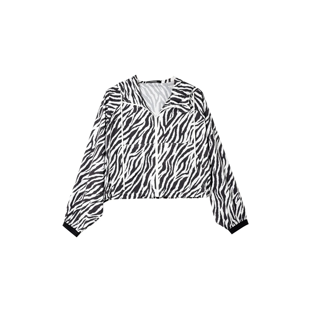 GGAHOLIDAY斑马纹连帽防晒衣长袖黑白女士薄款外套-142189