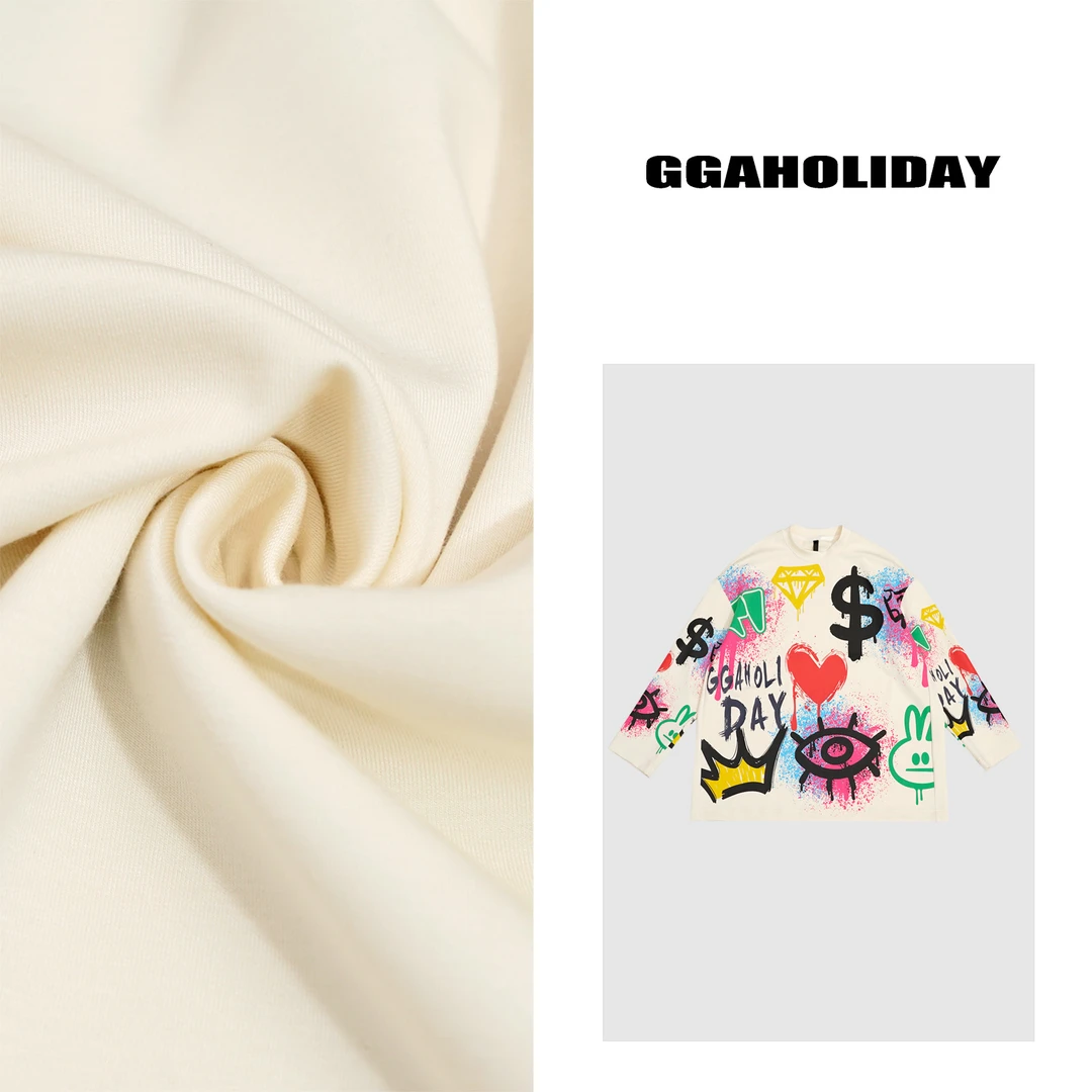 GGAHOLIDAY新款潮流宽松休闲百搭涂鸦印花长袖T恤上衣-151087