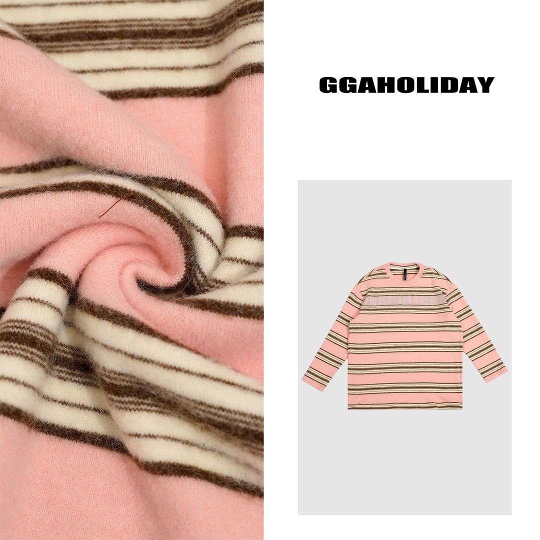 GGAHOLIDAY秋冬百搭宽松时尚长袖条纹撞色休闲洋气套头T恤-144170