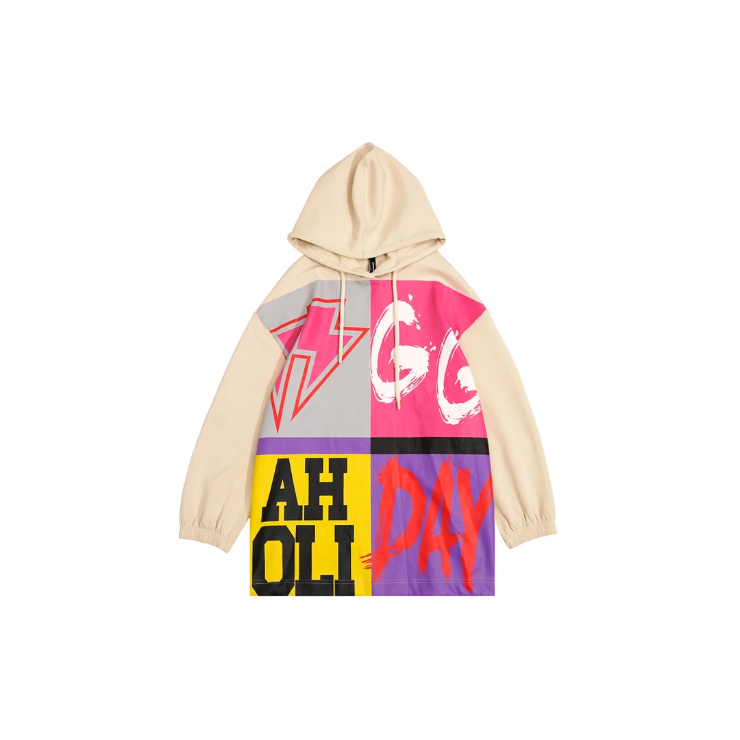 潮牌女装秋冬宽松休闲百搭时尚潮流印花长袖连帽卫衣-143105