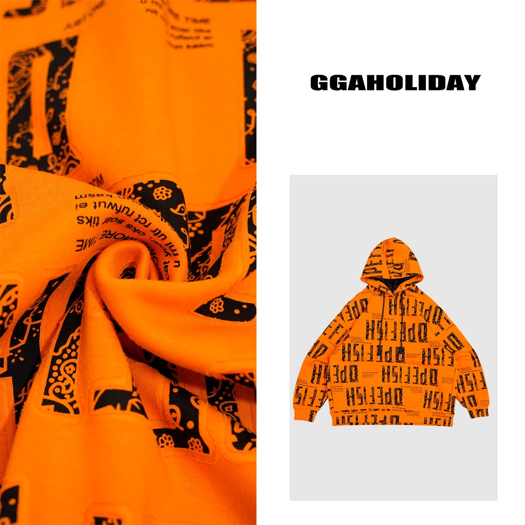 GGAHOLIDAY时尚百搭宽松潮流休闲印花保暖连帽加绒卫衣-144117