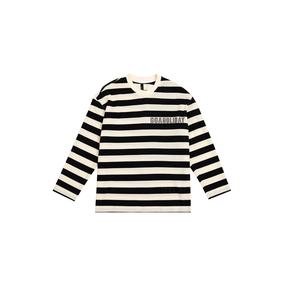 GGAHOLIDAY新款宽松潮流休闲美式显瘦黑白条纹简约百搭上衣143086