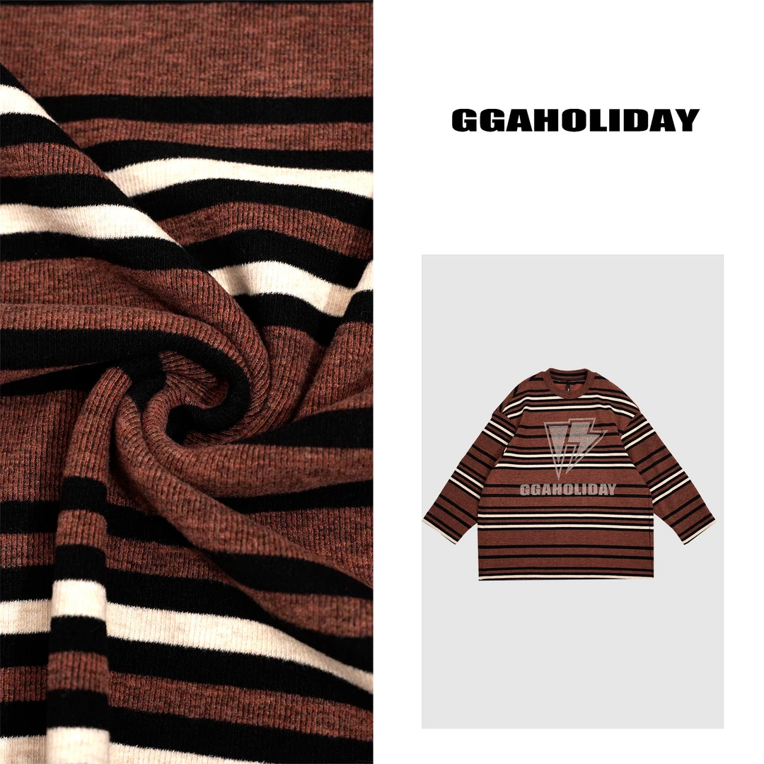 轻奢高级感【闪钻】秋冬百搭时尚显瘦定制咖黑条纹长袖恤-144171