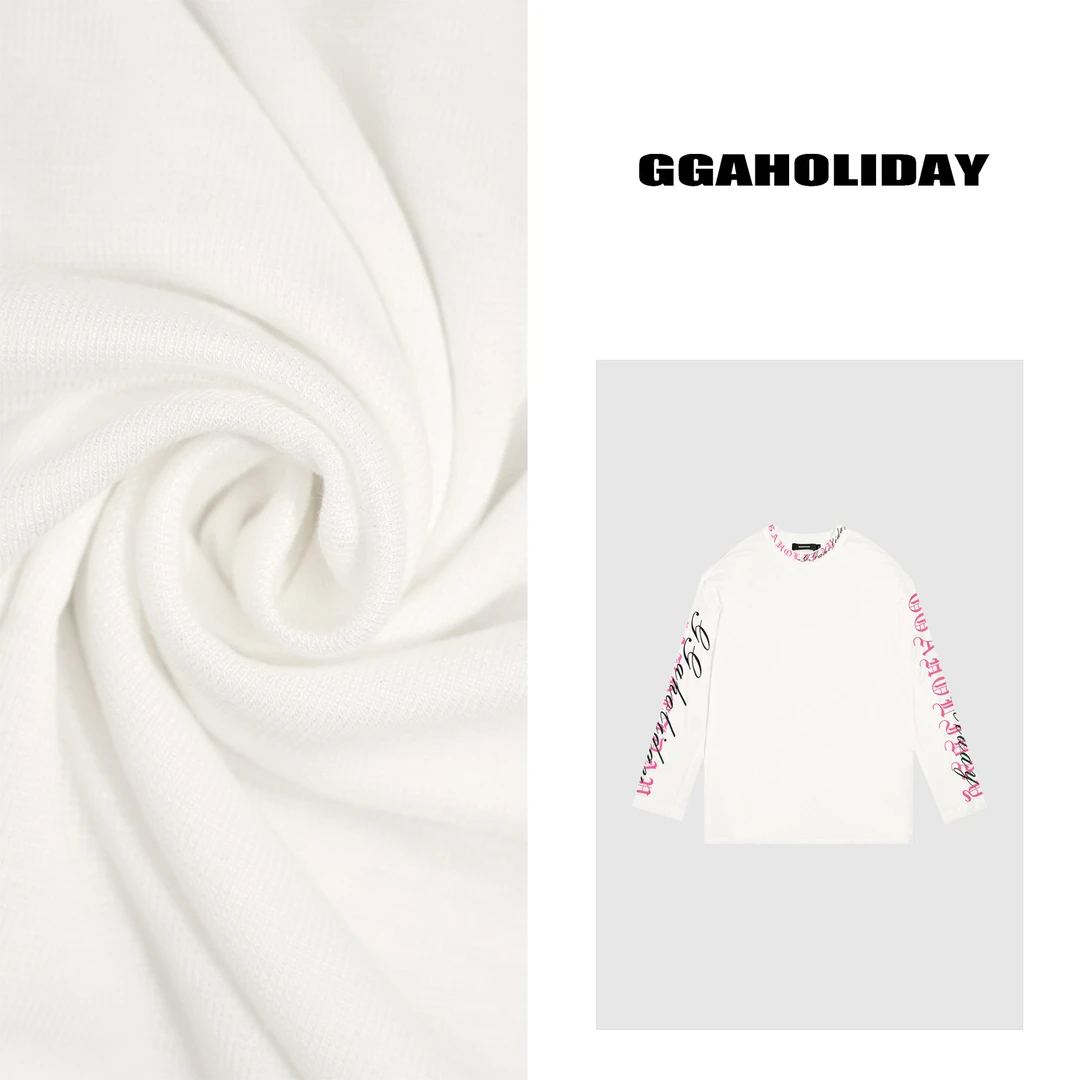 GGAHOLIDAY宽松休闲套头圆领长袖T恤潮流印花时尚白色上衣-143099