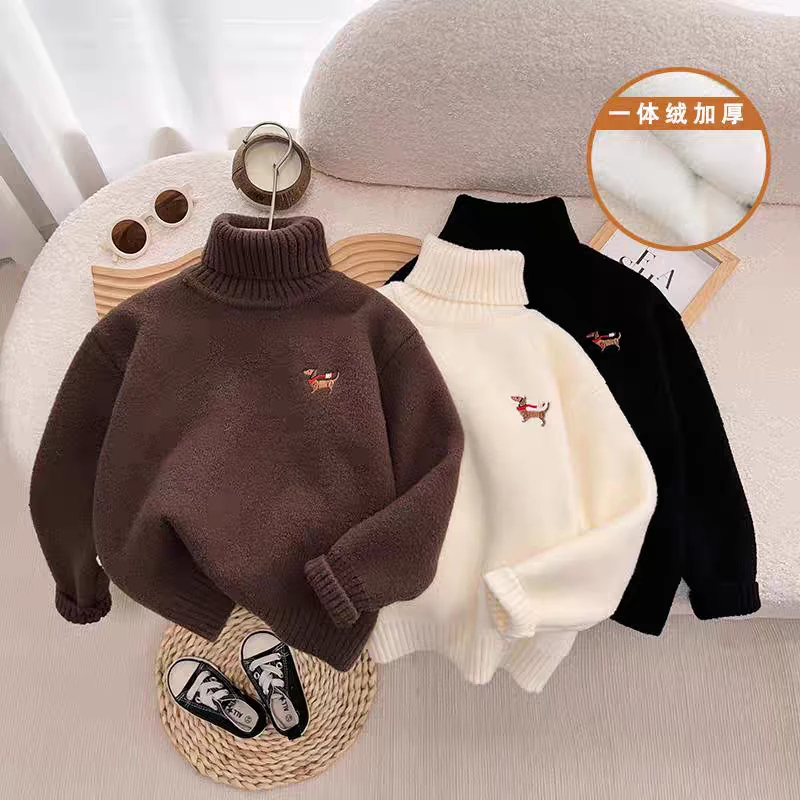 男女童毛衣打底加绒新款儿童一体针织衫冬季秋冬宝宝加厚高领套头