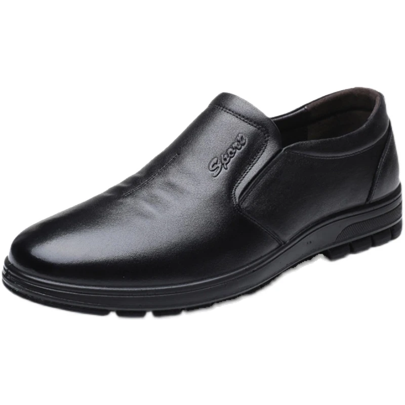 男鞋2024新款黑色绅士舒适软底商务休闲男士皮鞋套脚一脚蹬