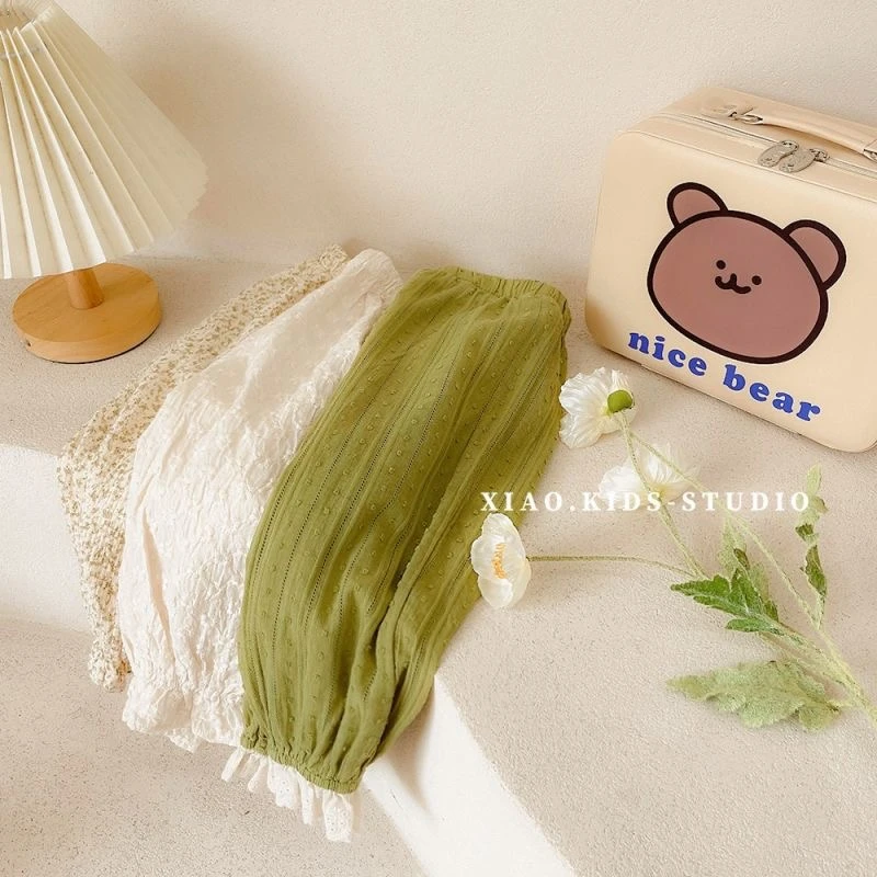 韩系~儿童绿色系碎花纯棉时尚透气休闲防蚊裤春夏季薄款宽松长裤