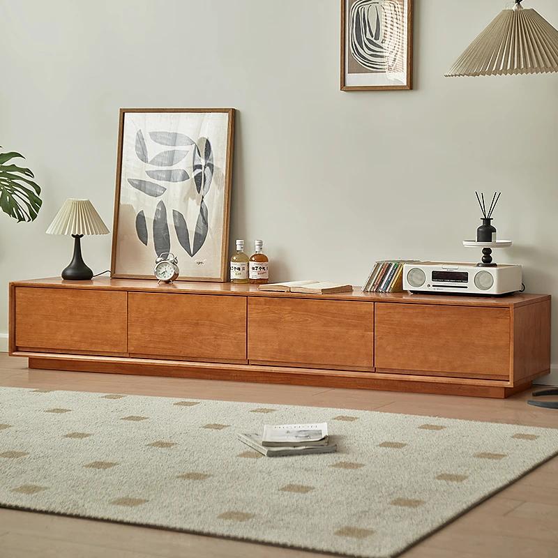 全实木电视柜落地家用抽屉柜樱桃木色地柜客厅矮柜日式茶几储物柜