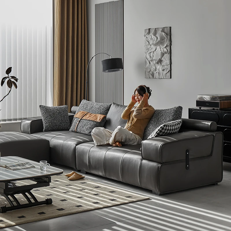意式极简真皮沙发客厅小户型钢琴键沙发直排皮艺沙发多人位沙发