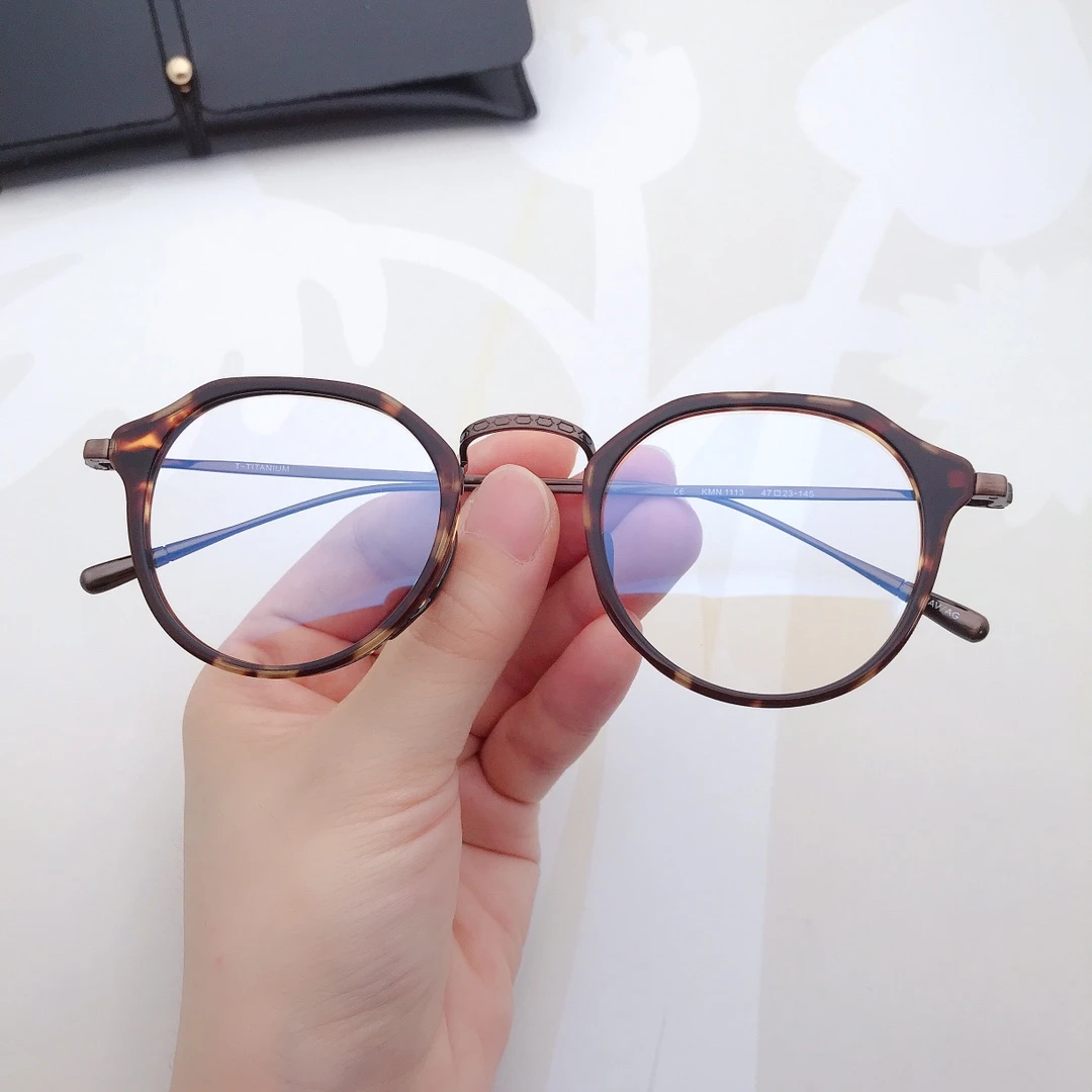 小龟kmn-1113复古椭圆玳瑁色板材镜架纯钛百搭波士顿椭圆镜框