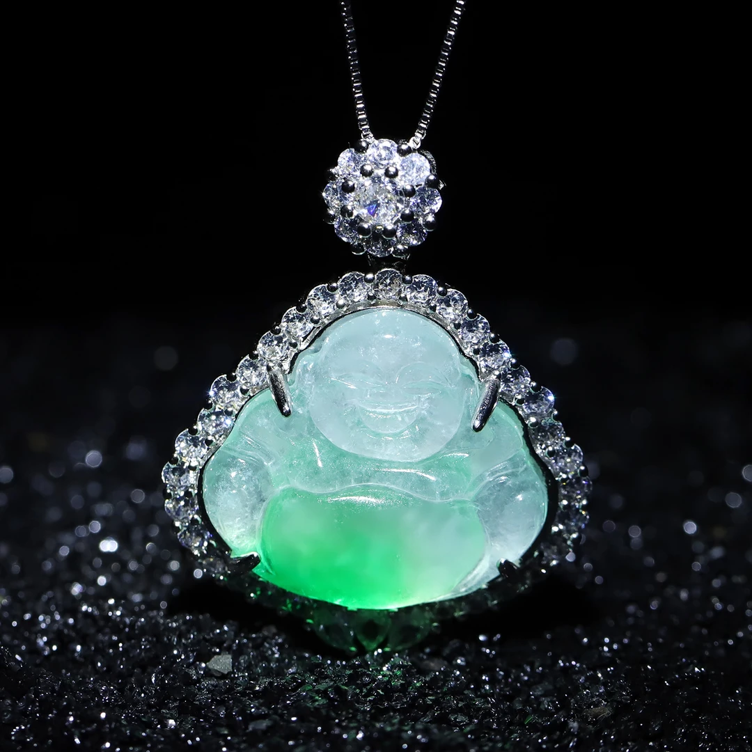 正品爆款高冰飘花佛公吊坠高档百搭时尚女款项链